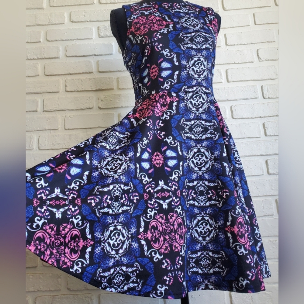 Streetwear Society Fit and Flare Skater Pockets Swing Dress Sheath Blue Pink Med - Picture 13 of 16
